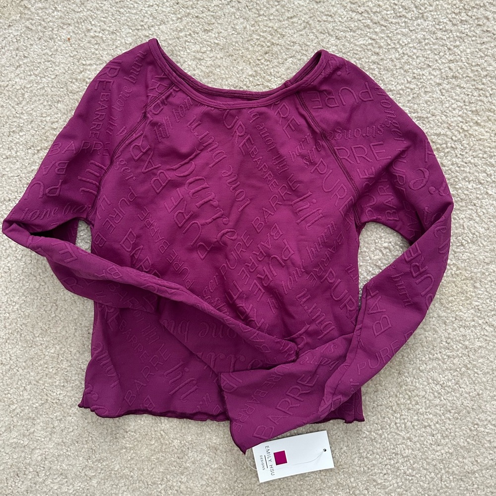 NWT pure barre Emily hsu jacquard maroon logo long sleeve top shirt